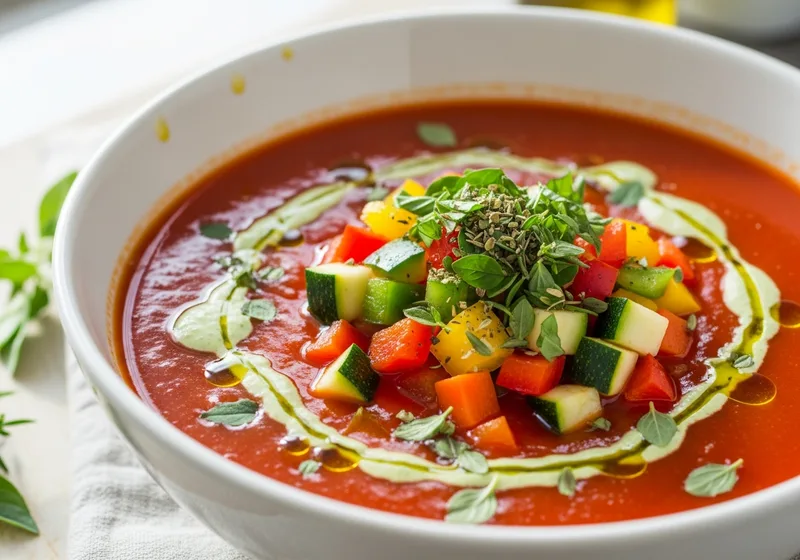 Gesunde Low Carb Tomatensuppe mit frischem Gemüse, leicht und kalorienarm